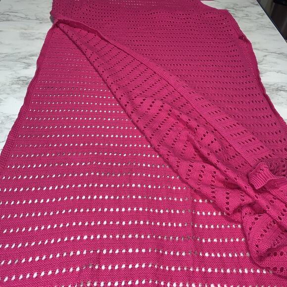 Crochet Knit Long Spaghetti Straps Fuchsia Pink Bathing Suit Coverup Size L/XL - Picture 14 of 15